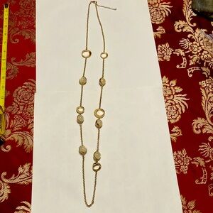 Necklace. Talbot’s gold tone, large faux pearl and enamel, 22” long. Or doubled